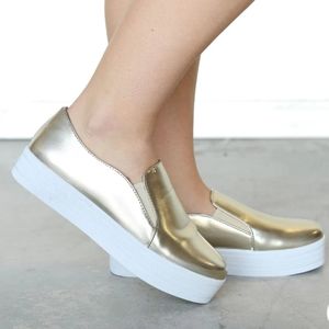 ALDO metallic gold thick platform slip-on sneakers womens sz 7.5